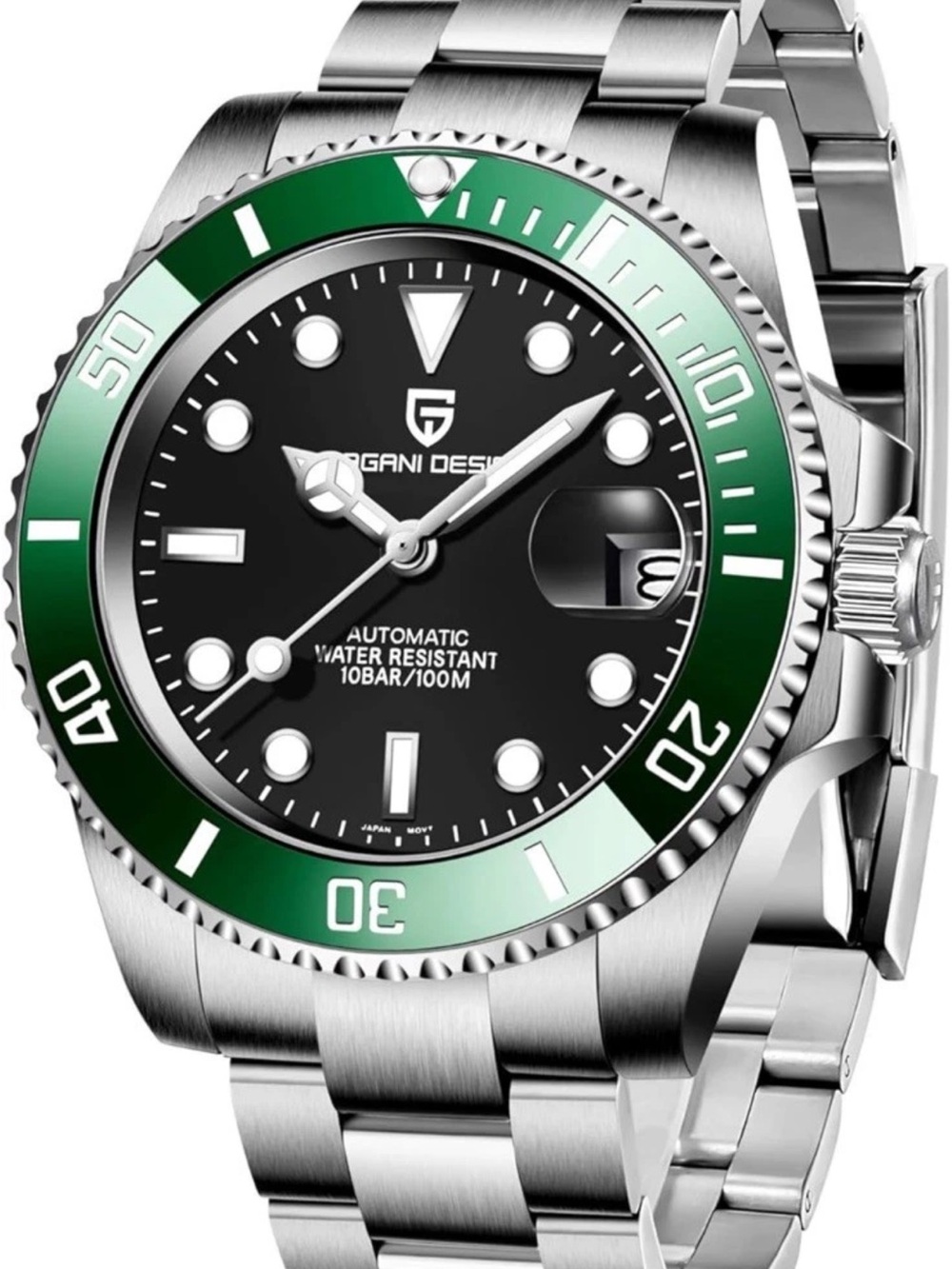 Pagani Design Men's Automatic Stainless Steel Watch w/ Green Bezel box & papers